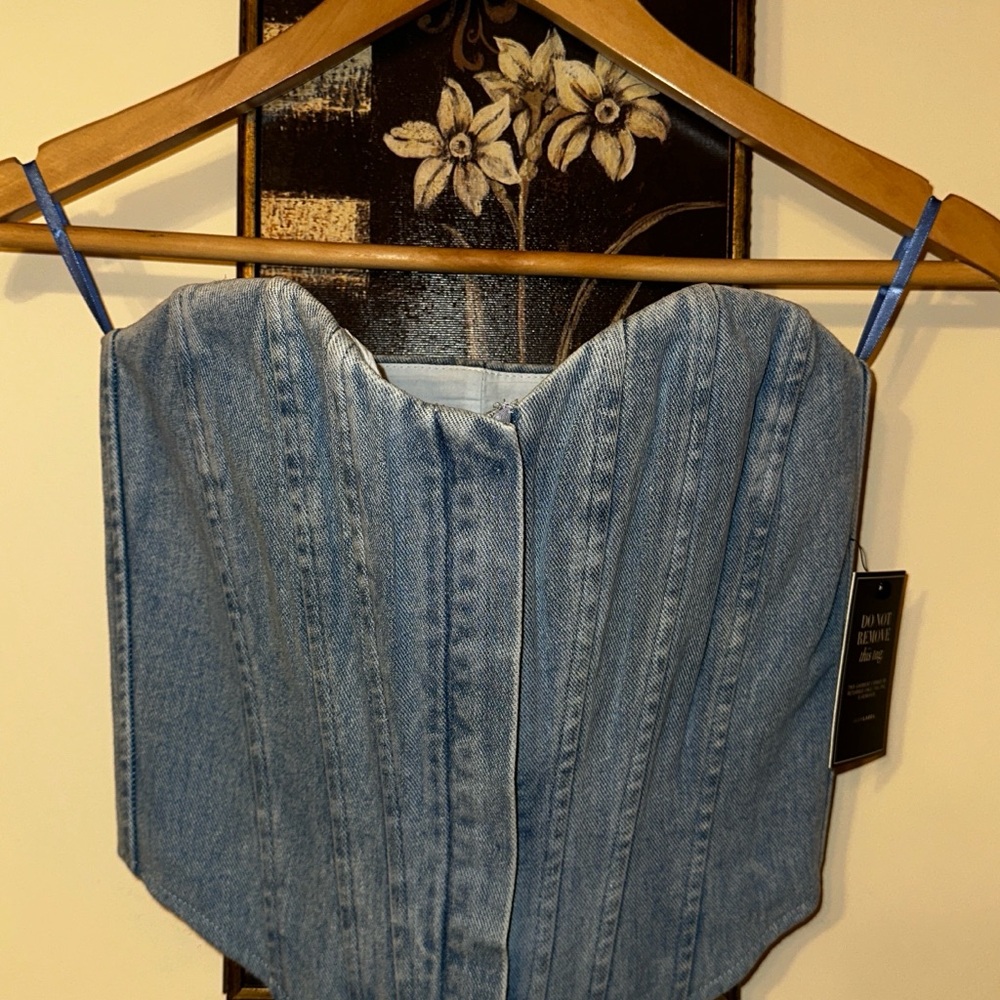 JLUXLABEL Medium Wash Denim Corset Top